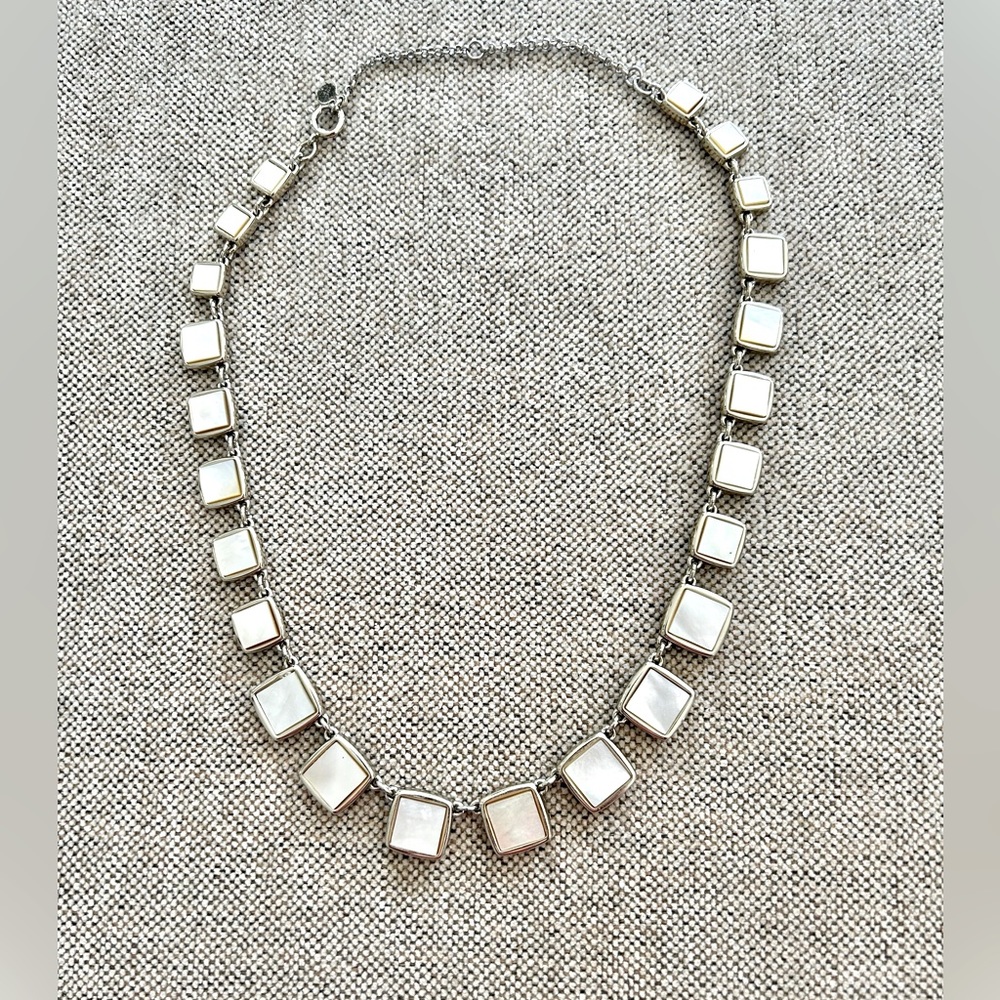 Loft 18” silvertone and mother of pearl graduated square necklace
